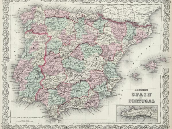 No.3960 Original 1874 Map of Spain and Portugal