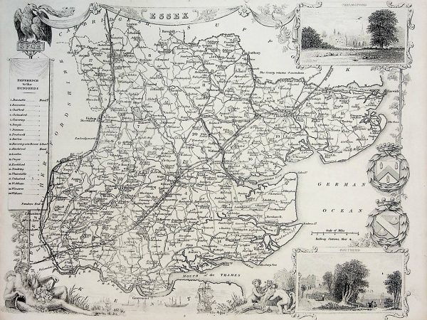 Original circa 1850 map of Essex, England