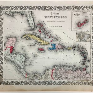 Original 1865 Map of West Indies / Caribbean