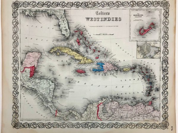 Original 1865 Map of West Indies / Caribbean
