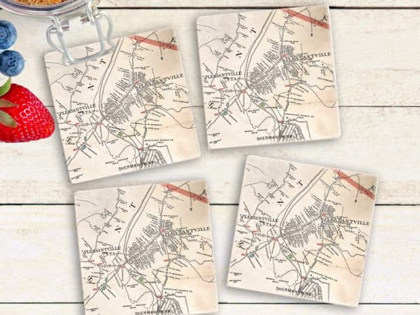 Set of Marble Coasters with 1893 Map of Pleasantville