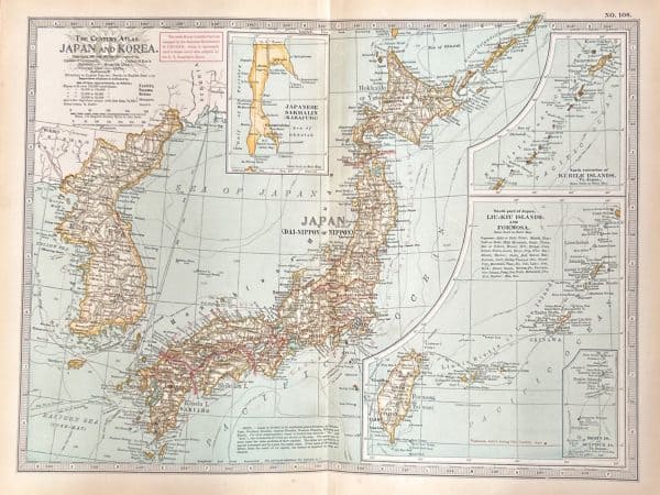 No. 6223 Original map of Japan and Korea 1911