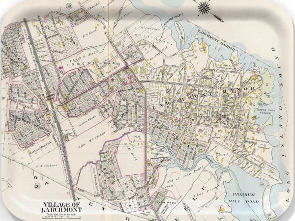 Wooden Serving Tray featuring 1910 Map of Larchmont